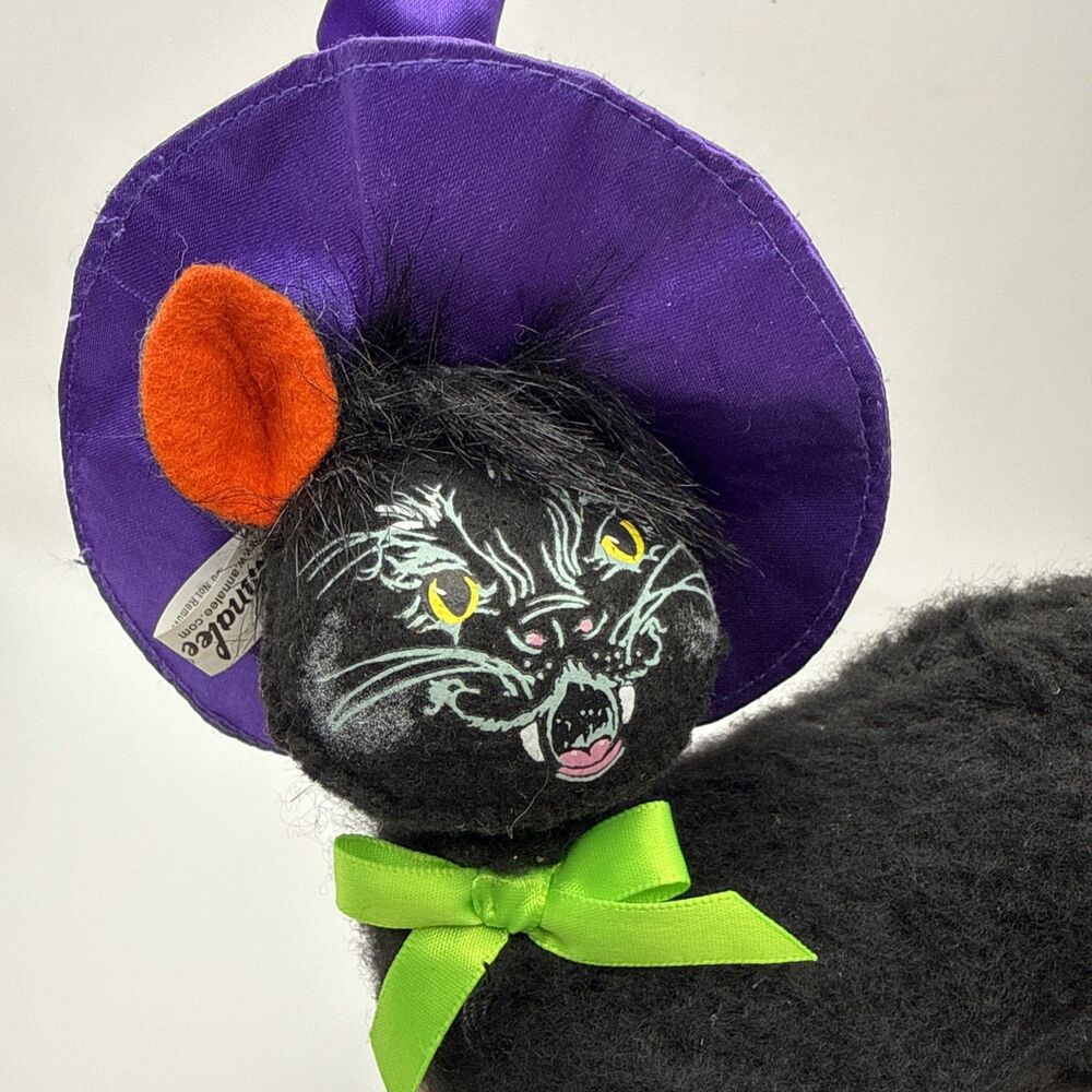 ANNALEE Halloween Black Cat Purple Witch Hat 2010 Scaredy 75th Anniversary Bend
